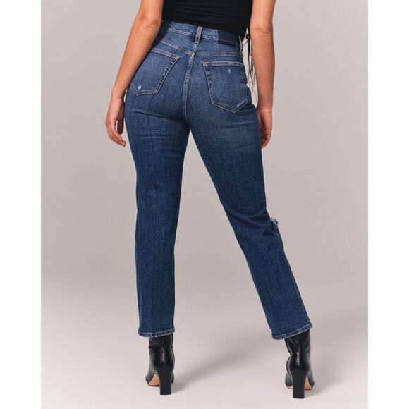 Abercrombie & Fitch Ultra High Rise Ankle Straight Jean Medium Destroy Sz 32/14 - Picture 2 of 12